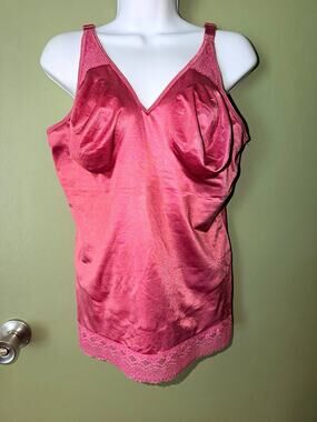 Ruby Ribbon Pink Lace Trim Firm Body Compression Camisole Adjustable Straps 44